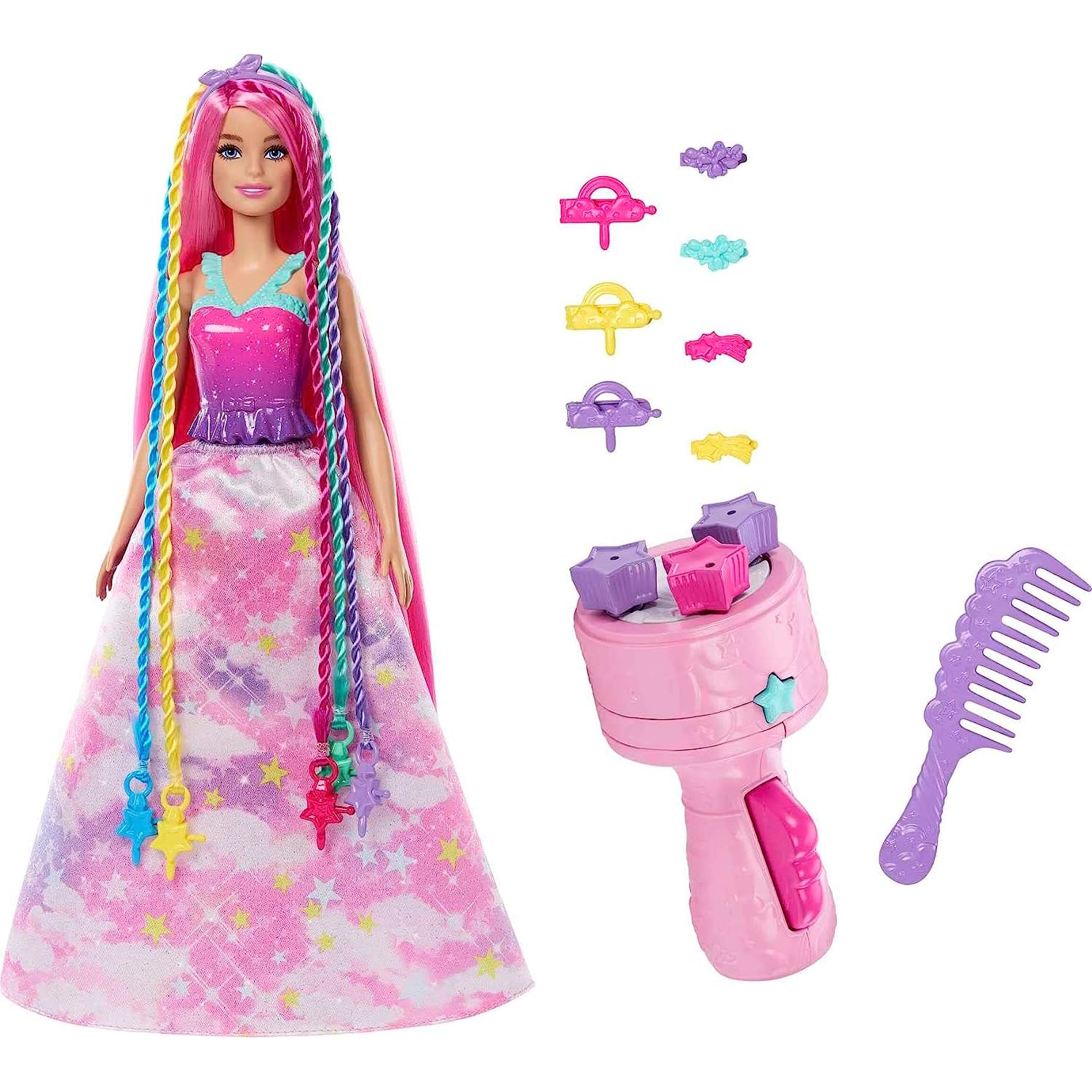Barbie - Lėlė Barbie princesės plaukų dekoravimo rinkinys, Dreamtopia HNJ06 - Image 2