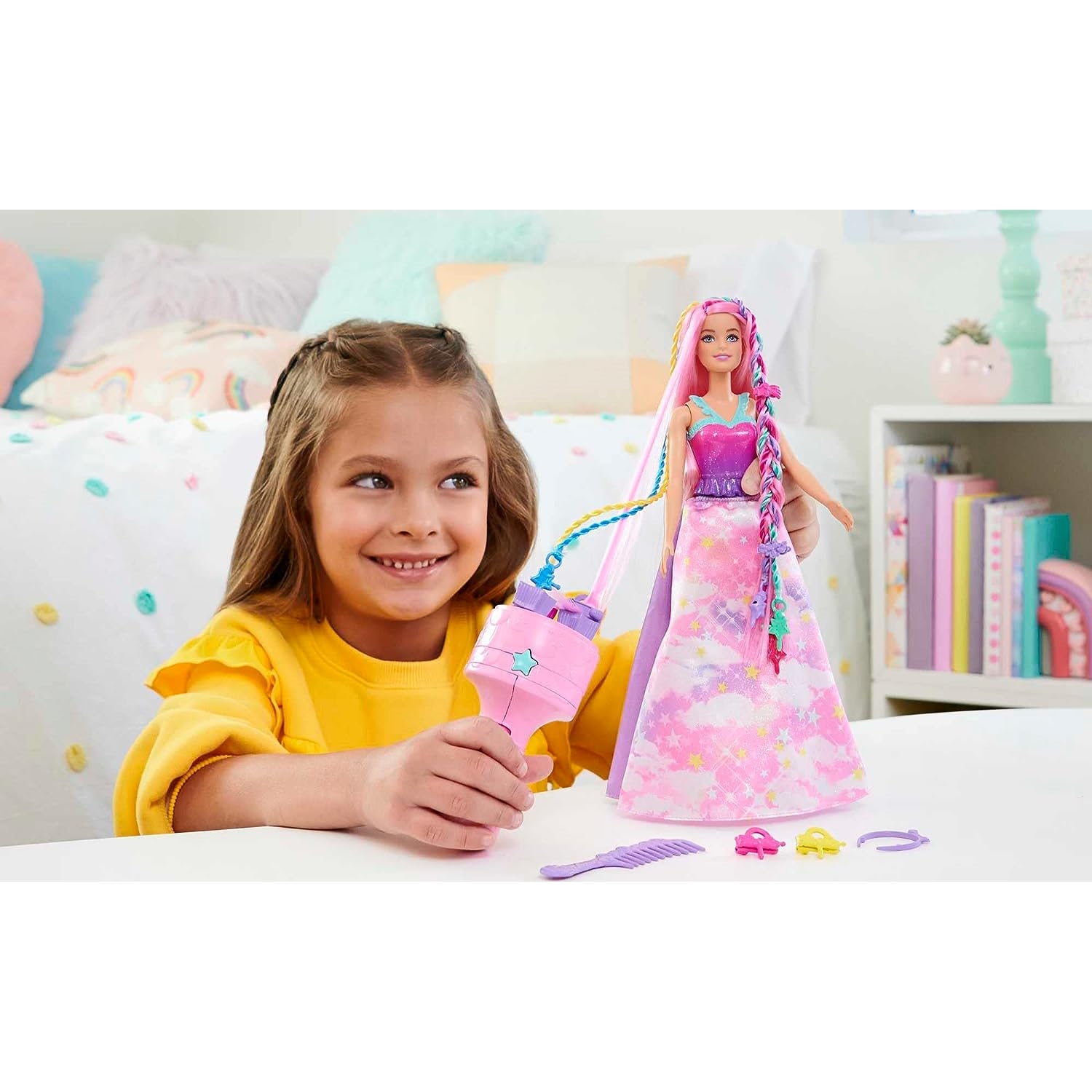 Barbie - Lėlė Barbie princesės plaukų dekoravimo rinkinys, Dreamtopia HNJ06 - Image 6