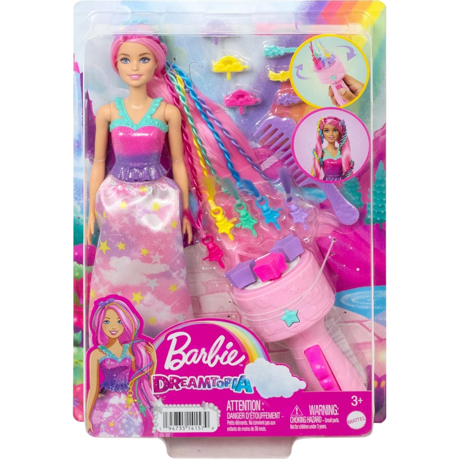 Barbie Lėlė Barbie princesės plaukų dekoravimo rinkinys Dreamtopia HNJ06
