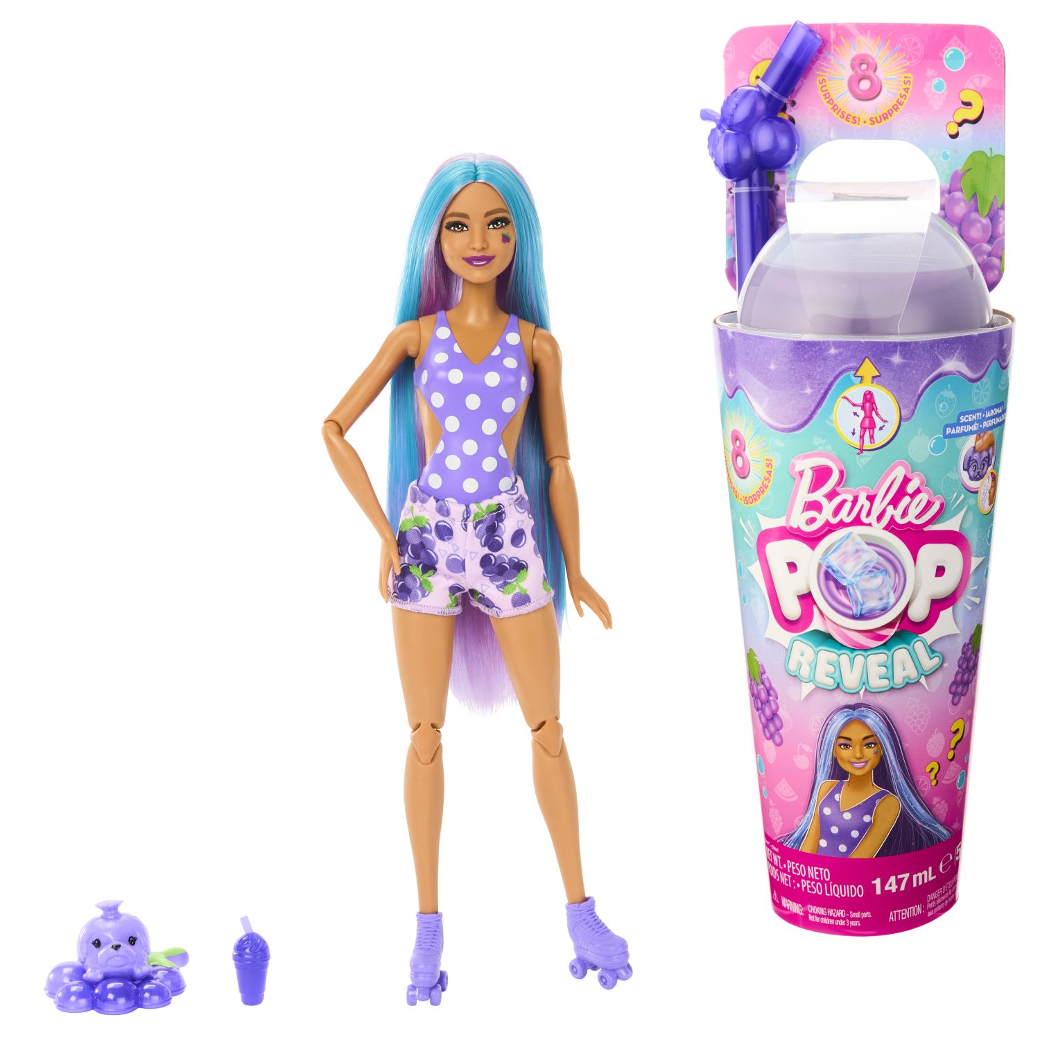 Barbie - Barbės POP Reveal rinkinys, vaisių sulčių serija – vynuogė, HNW44