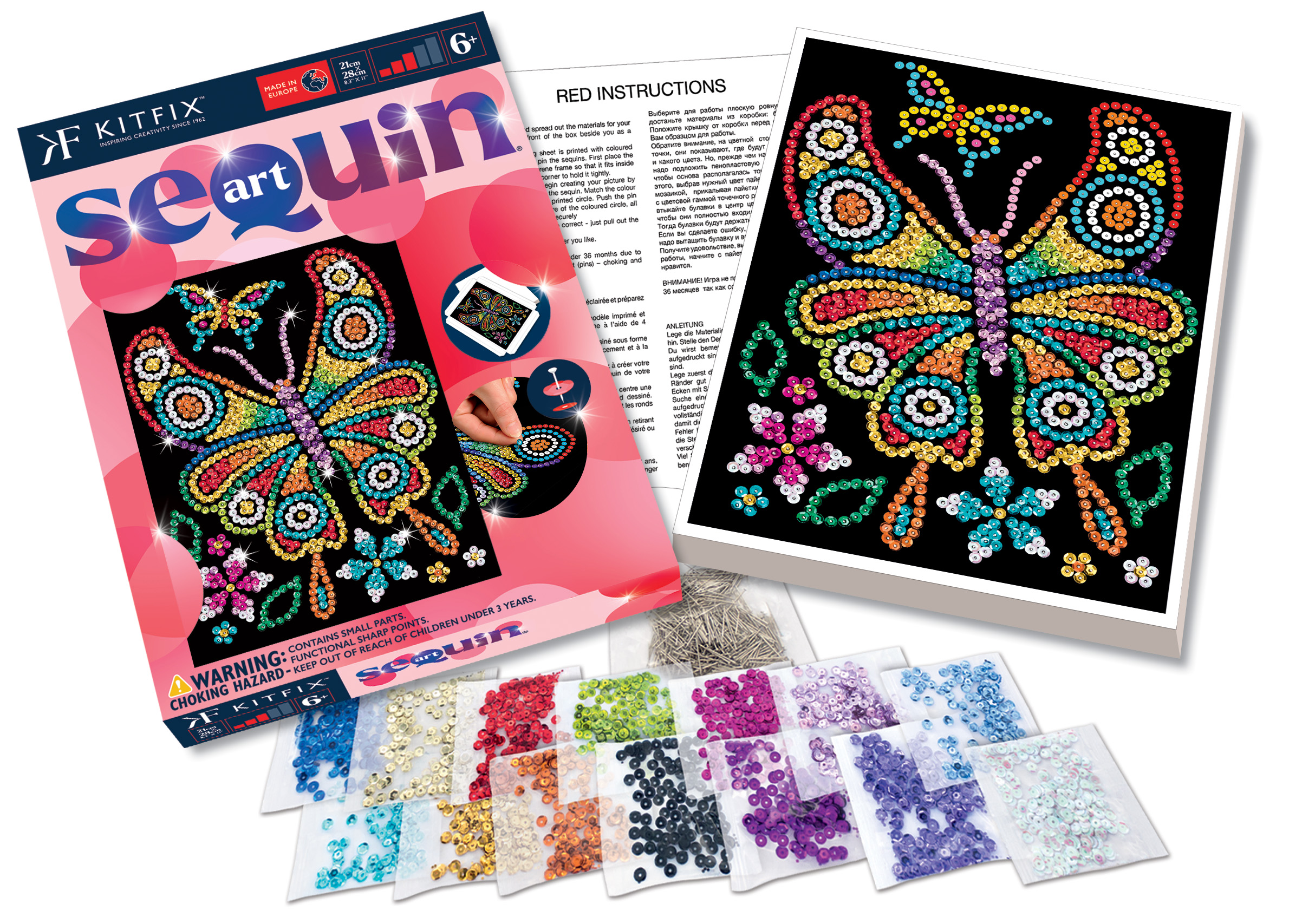 Kitfix DIY – Sequin Art raudonasis rinkinys „Gintarinis drugelis“ - Image 3