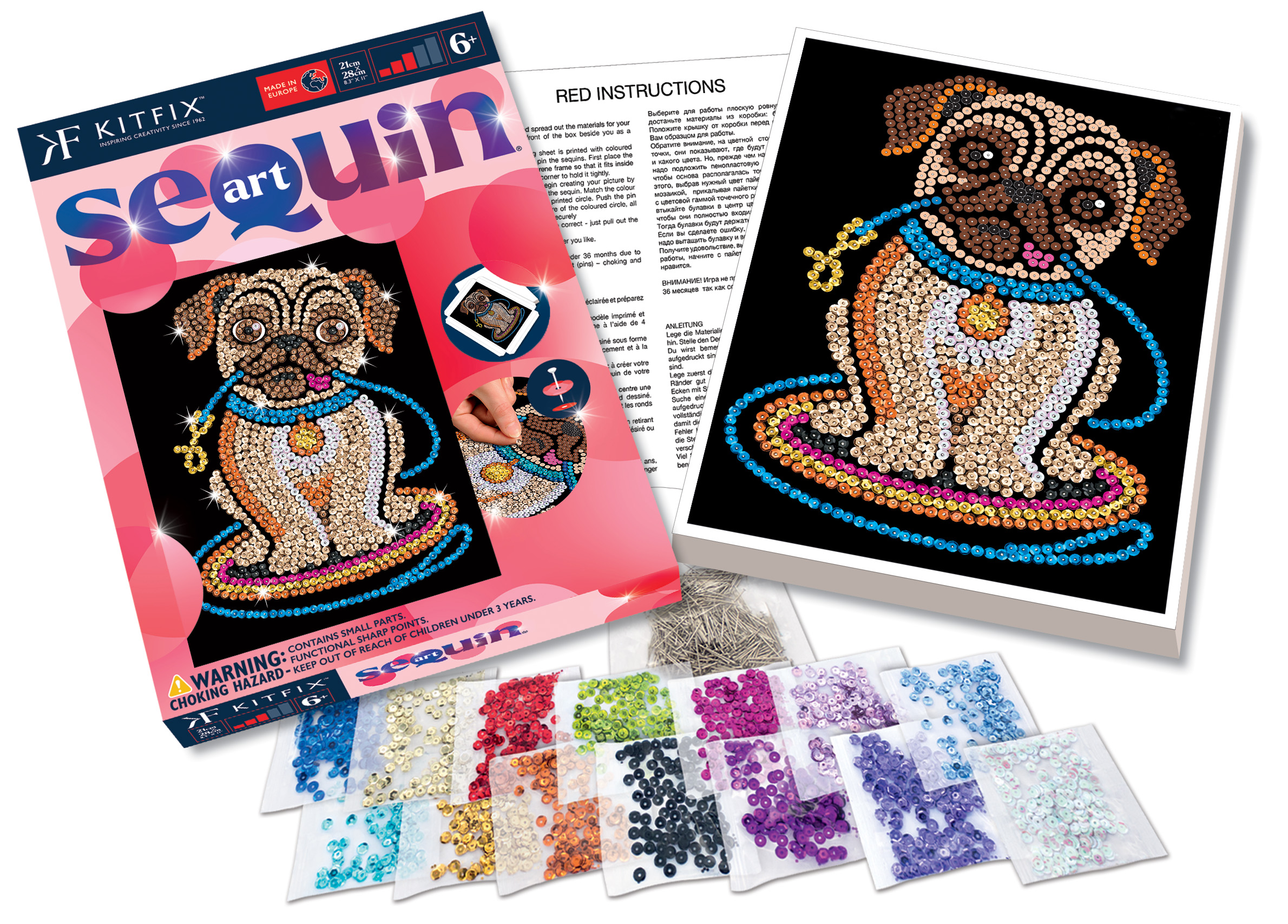 Kitfix DIY – Sequin Art raudonasis rinkinys „Mopsiukė Lilė“ - Image 3