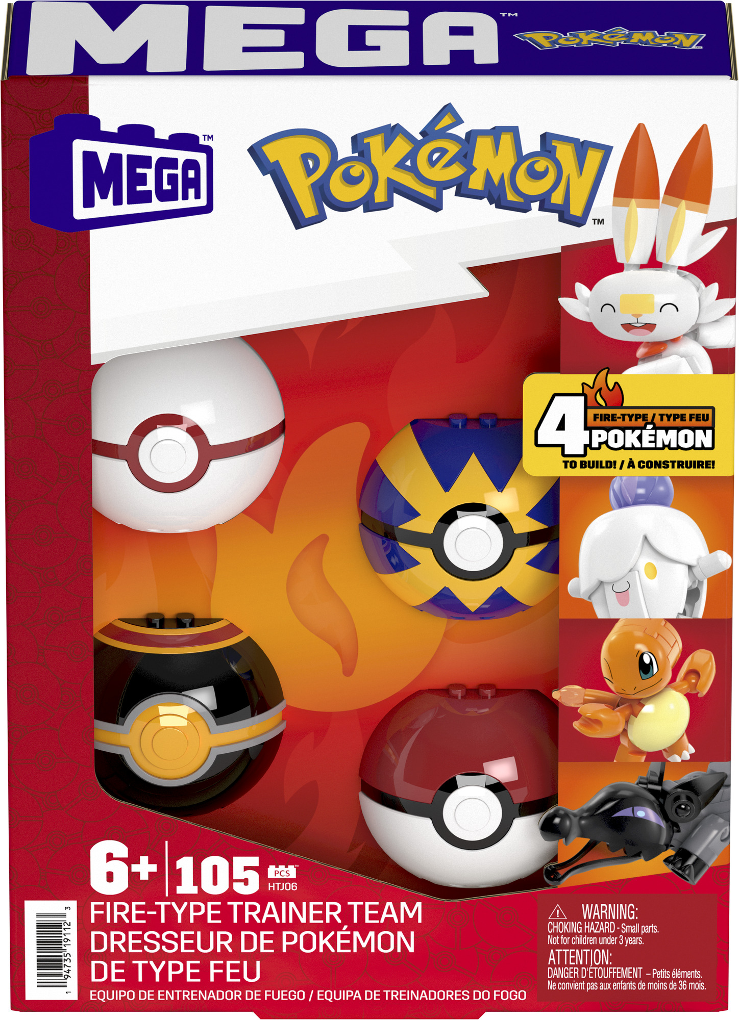 Pokemon - Mega Construx rinkinys Ugninių Poke rutulių pakuotė, HTJ06 - Image 6