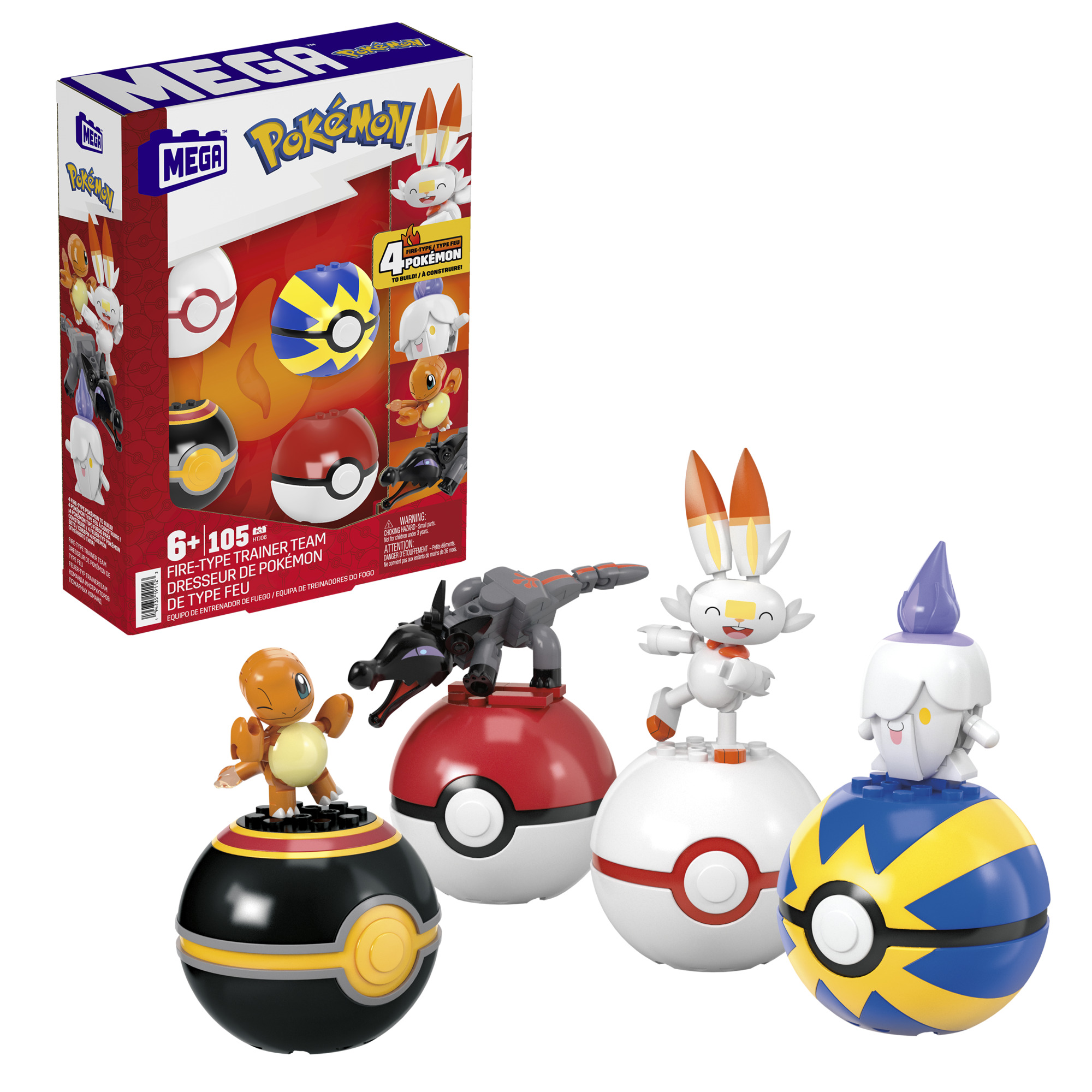 Pokemon - Mega Construx rinkinys Ugninių Poke rutulių pakuotė, HTJ06